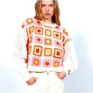 ZARA CHENILLE CROCHETED SWEATSHIRT SWEATER NWT